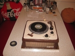 CANDY CAKE RECORD PLAYER WITH CHOCOLATE RECORD AND SUCKER RECORD.  ALL EDIBLE